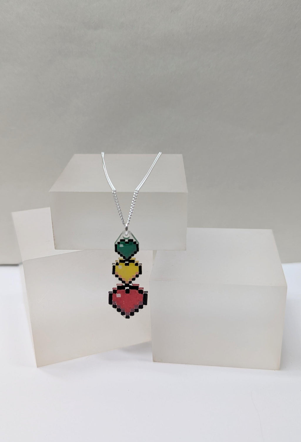 Pixel 3 Heart Life Series Pendant ~ Sterling Silver Chain ~ Handmade Gamer Gift for Her