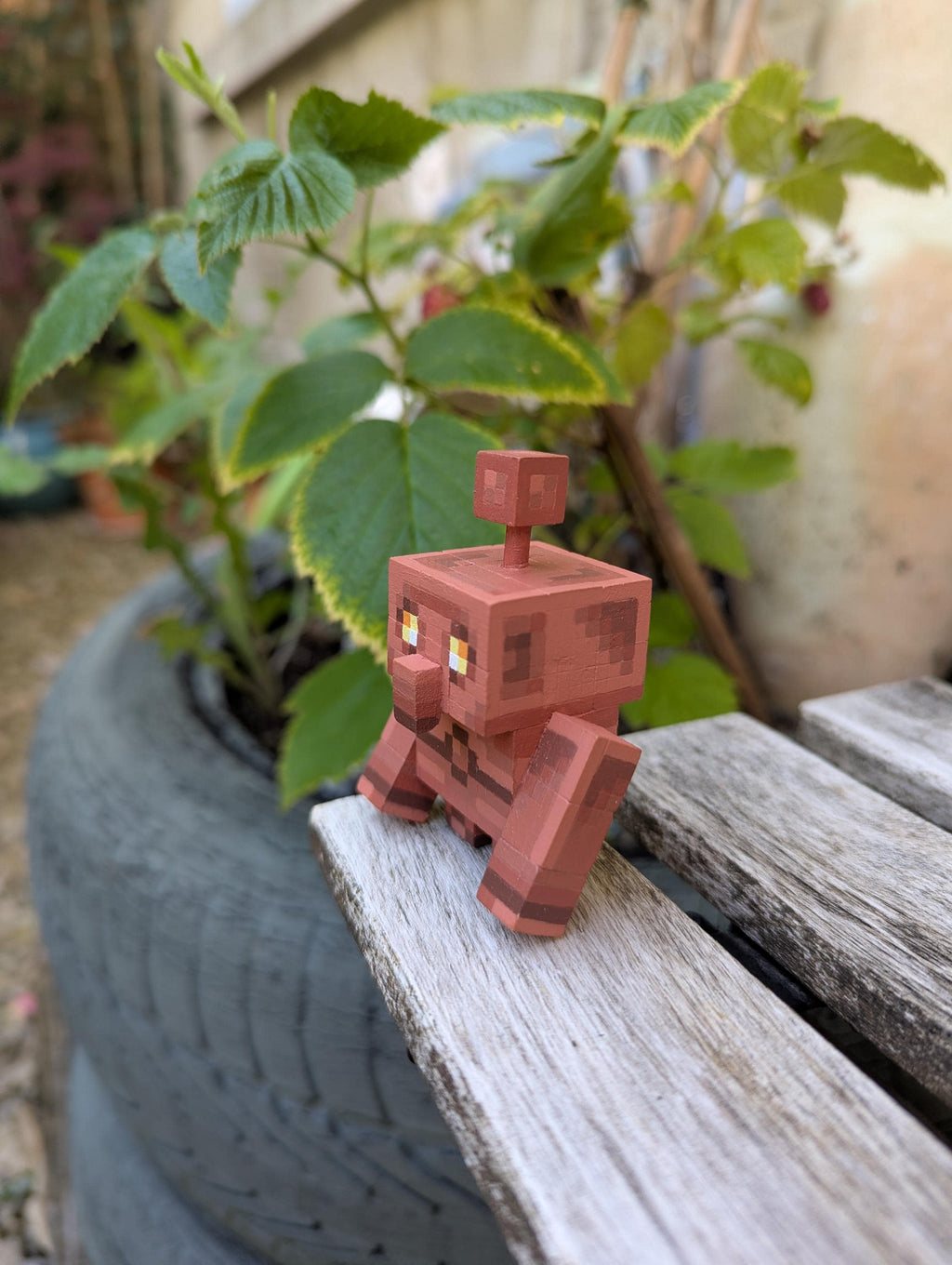Copper Golem made from wooden blocks. Hand painted and now you can spin his head round.