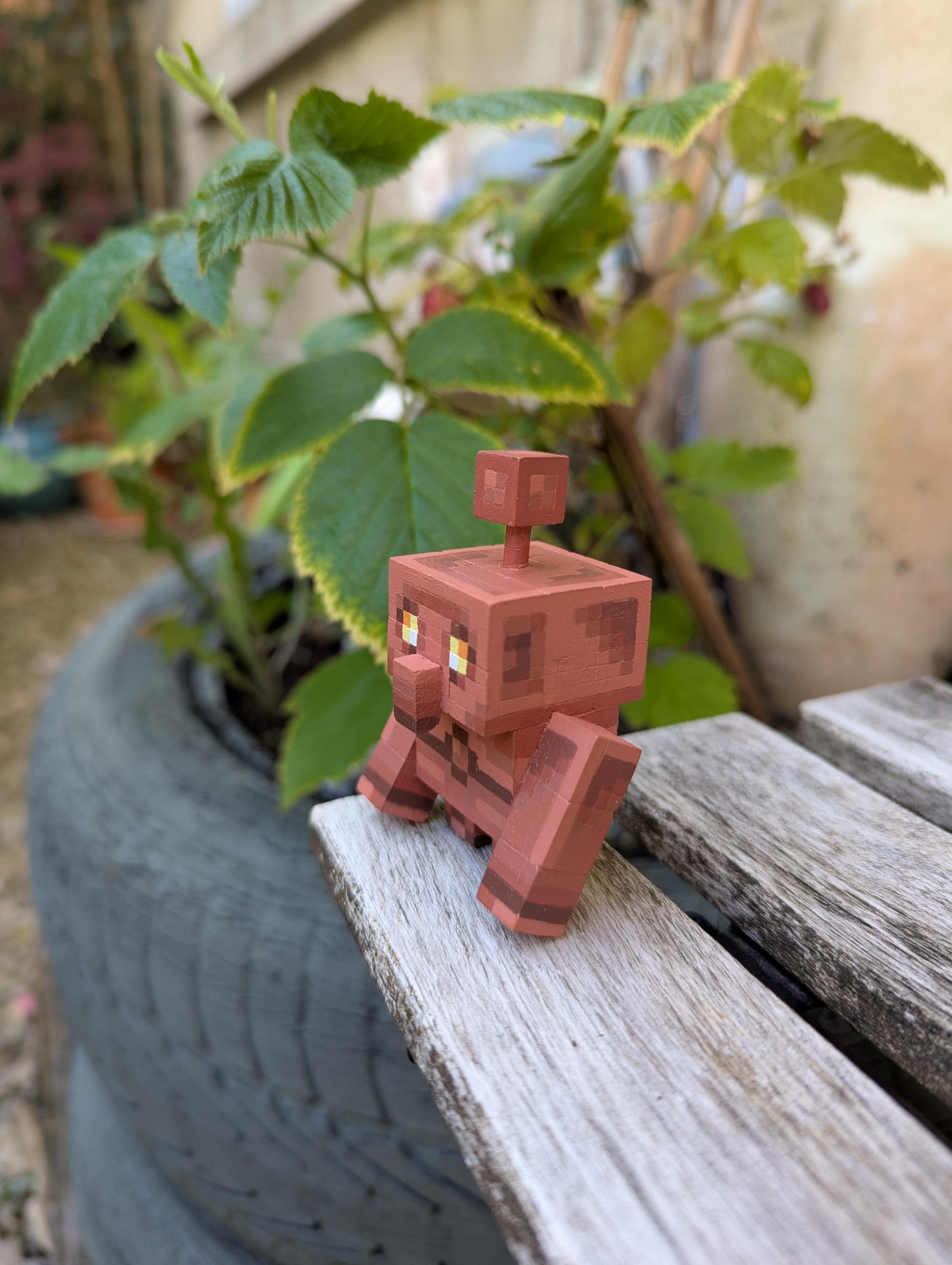 Copper Golem made from wooden blocks. Hand painted and now you can spin his head round.