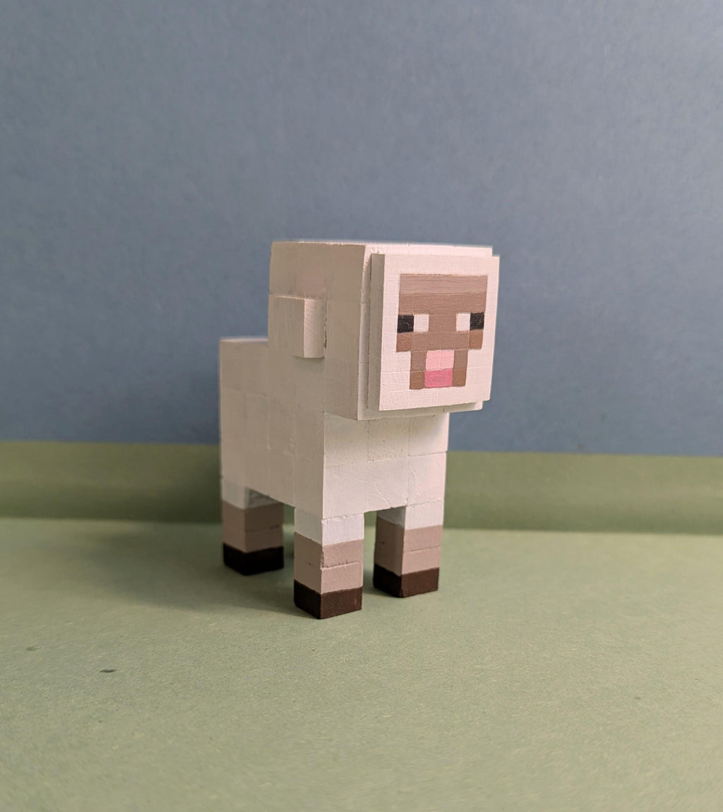 Wooden block Minecraft inspired hand painted Sheep.