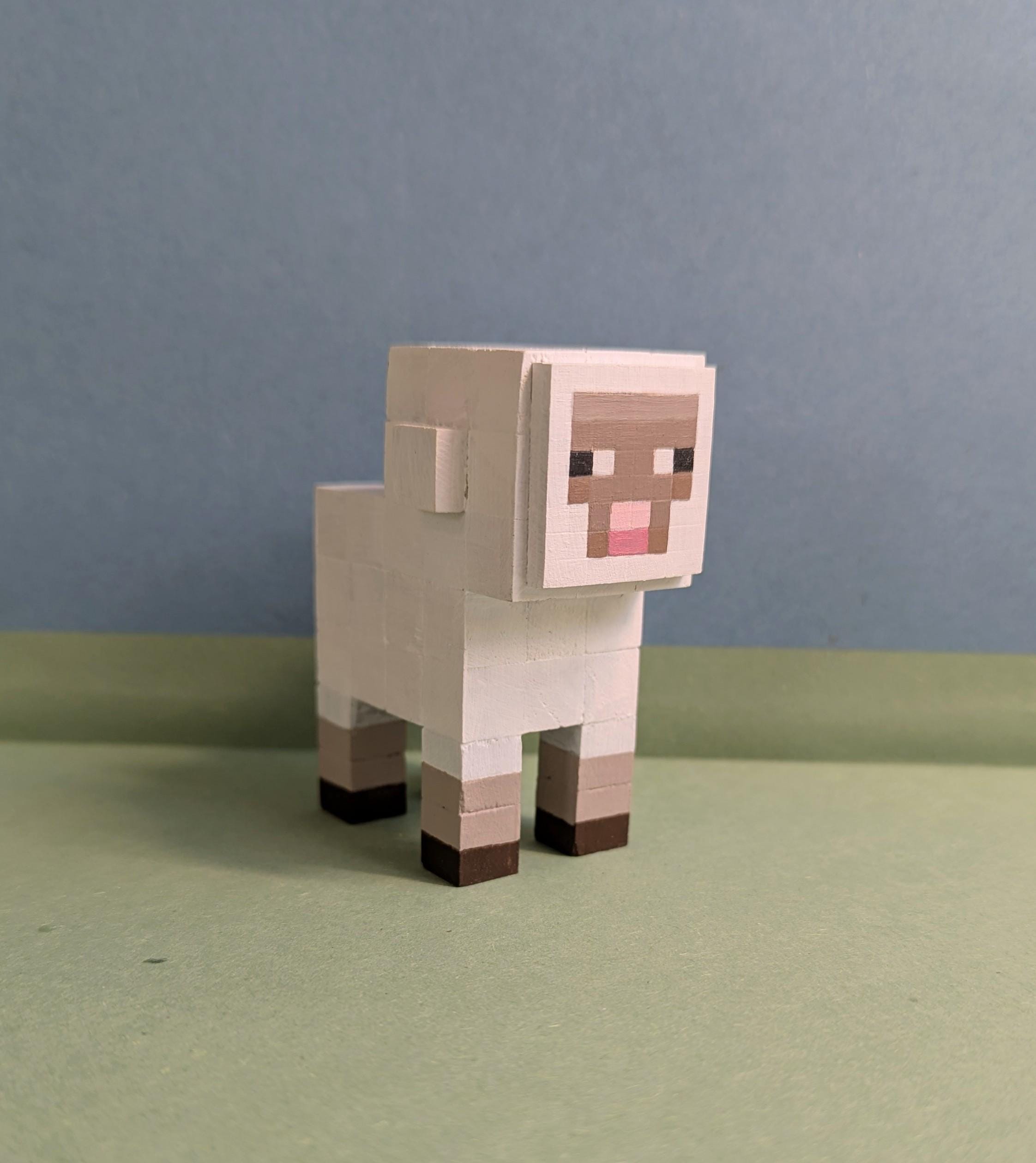 Wooden block Minecraft inspired hand painted Sheep.