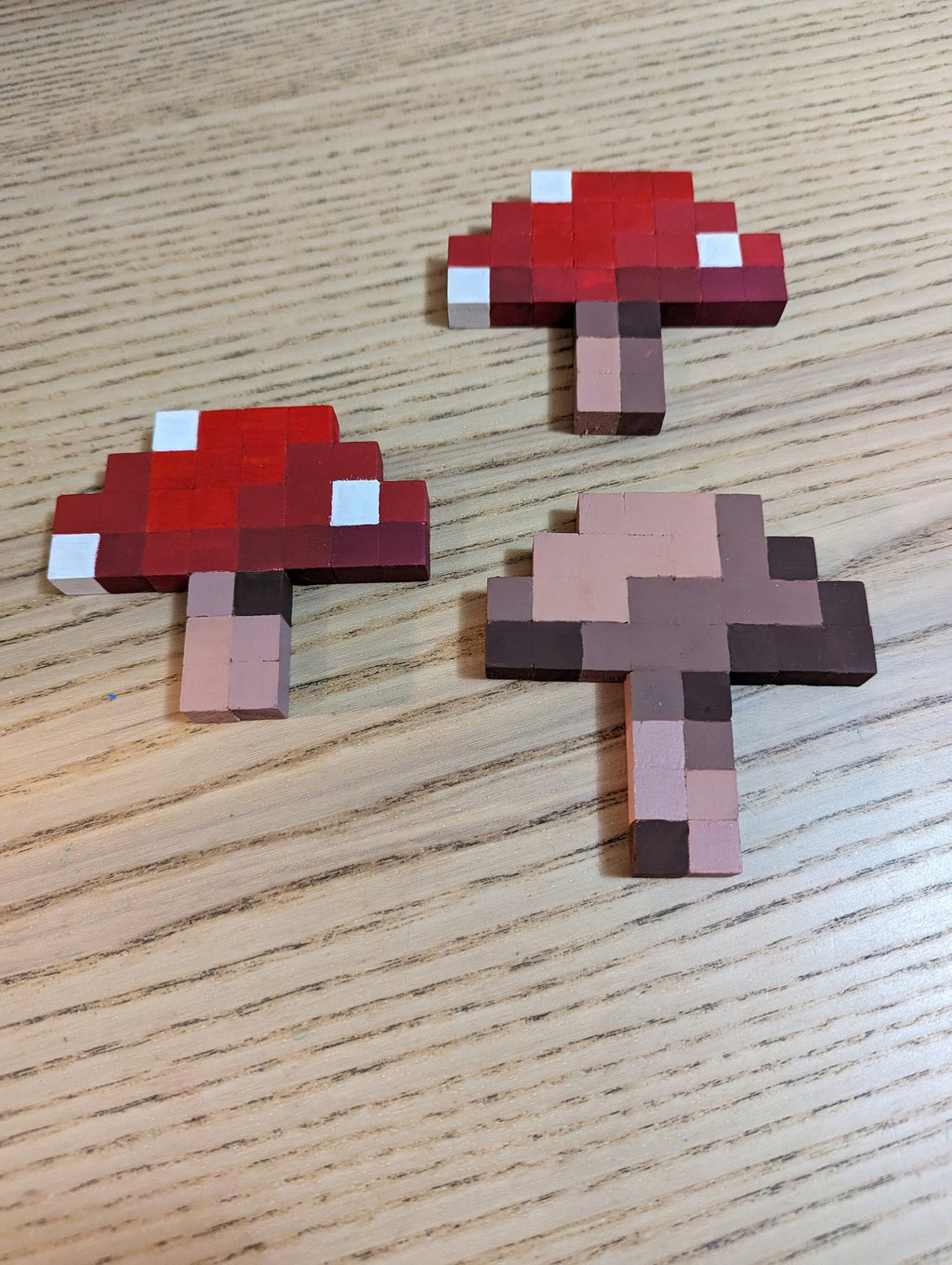 Wooden block Minecraft wall art, set of 3 hand painted mushrooms