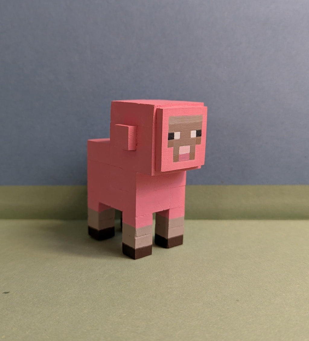 Wooden block Minecraft inspired hand painted Sheep.