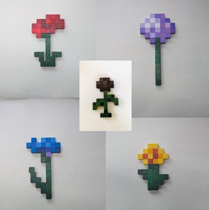 Handcrafted Minecraft Flowers Wall Art - Small Wooden Pixel Art Decor