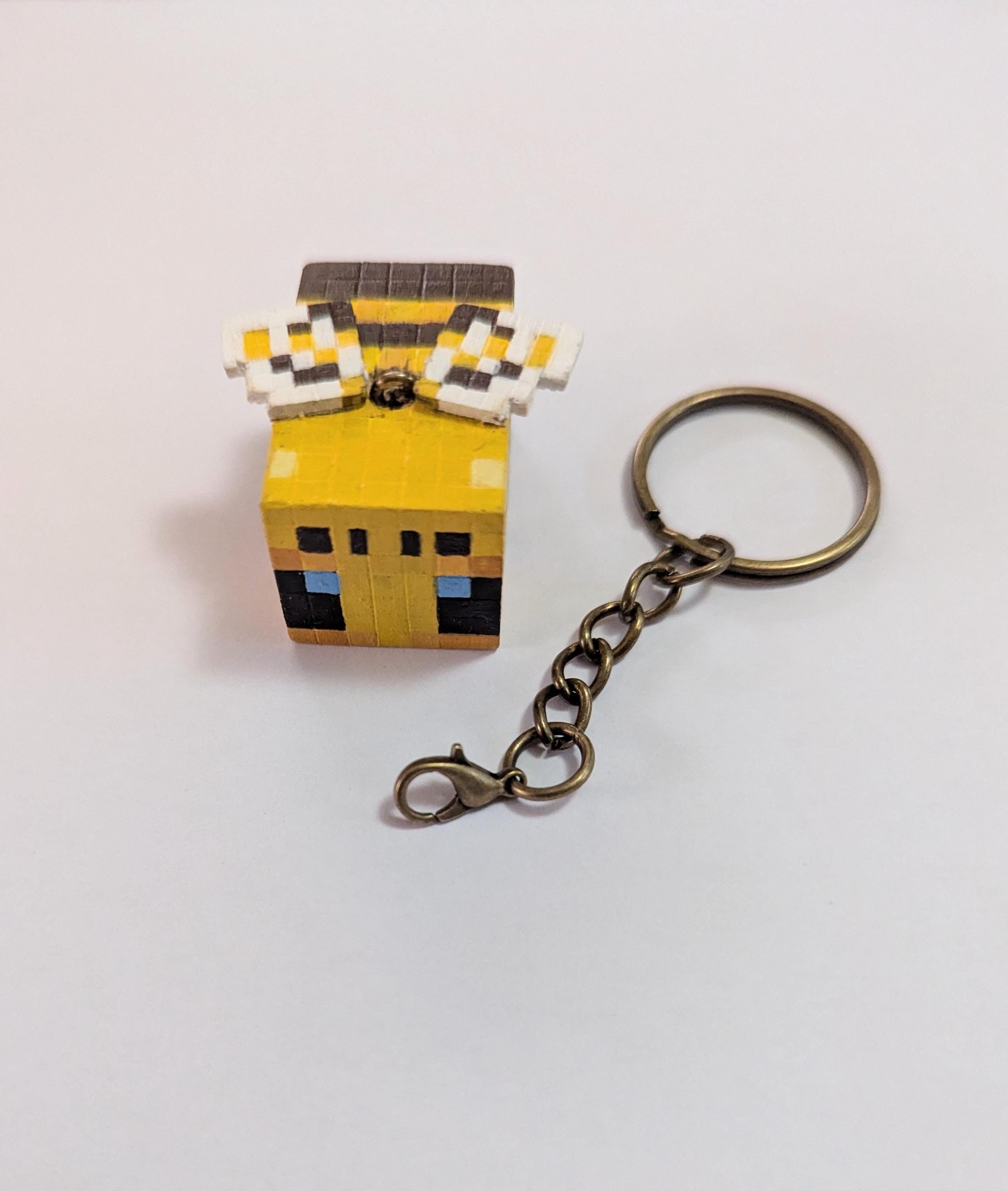 Minecraft Inspired Wooden Keyrings – Handmade & Hand-Painted, Creeper, Bee, Chicken, Sheep and Ghast