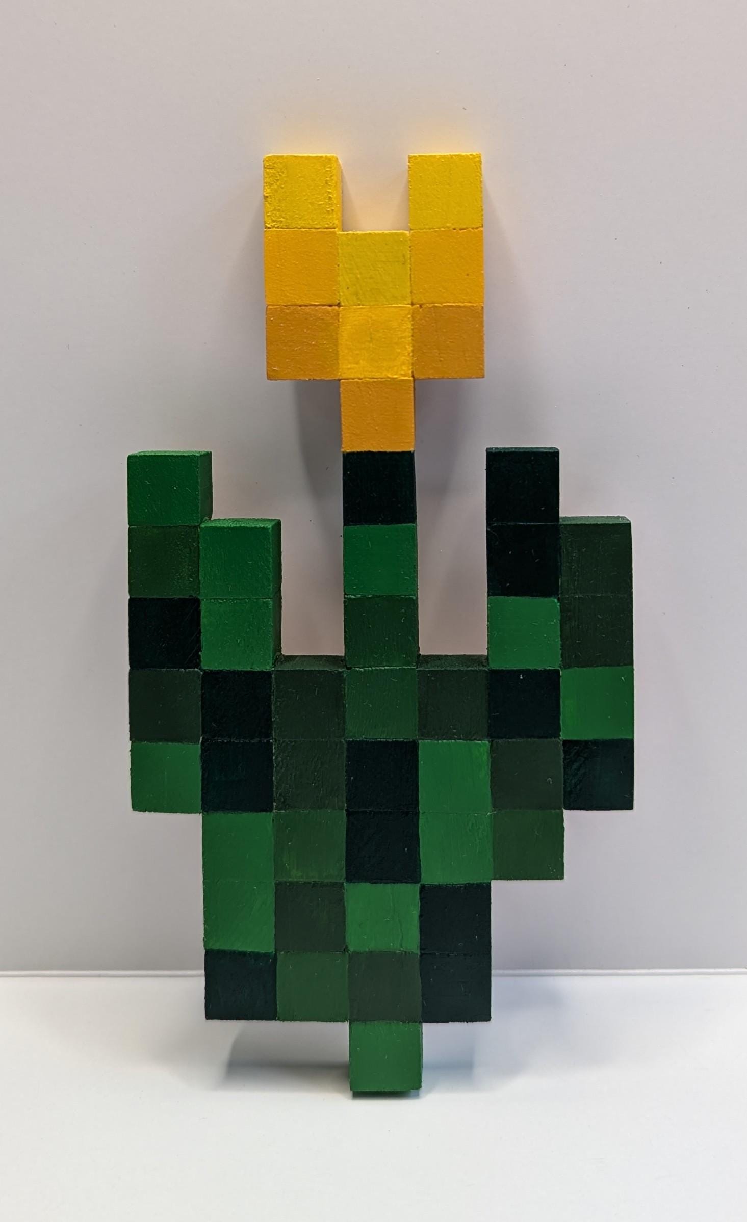 Handcrafted Minecraft Flowers Wall Art - Large Wooden Pixel Art Decor