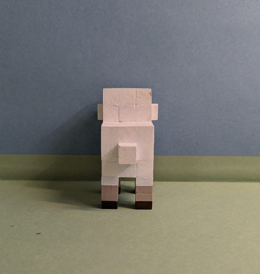 Wooden block Minecraft inspired hand painted Sheep.