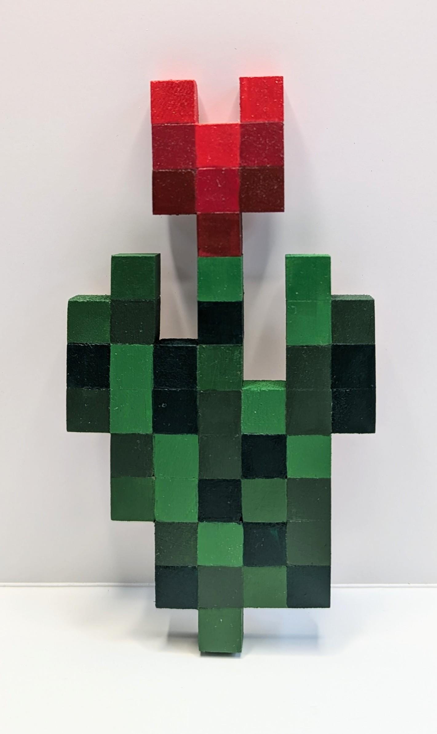 Handcrafted Minecraft Flowers Wall Art - Large Wooden Pixel Art Decor