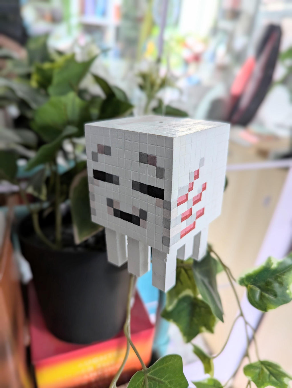 Wooden block Minecraft inspired hand painted Ghastling.