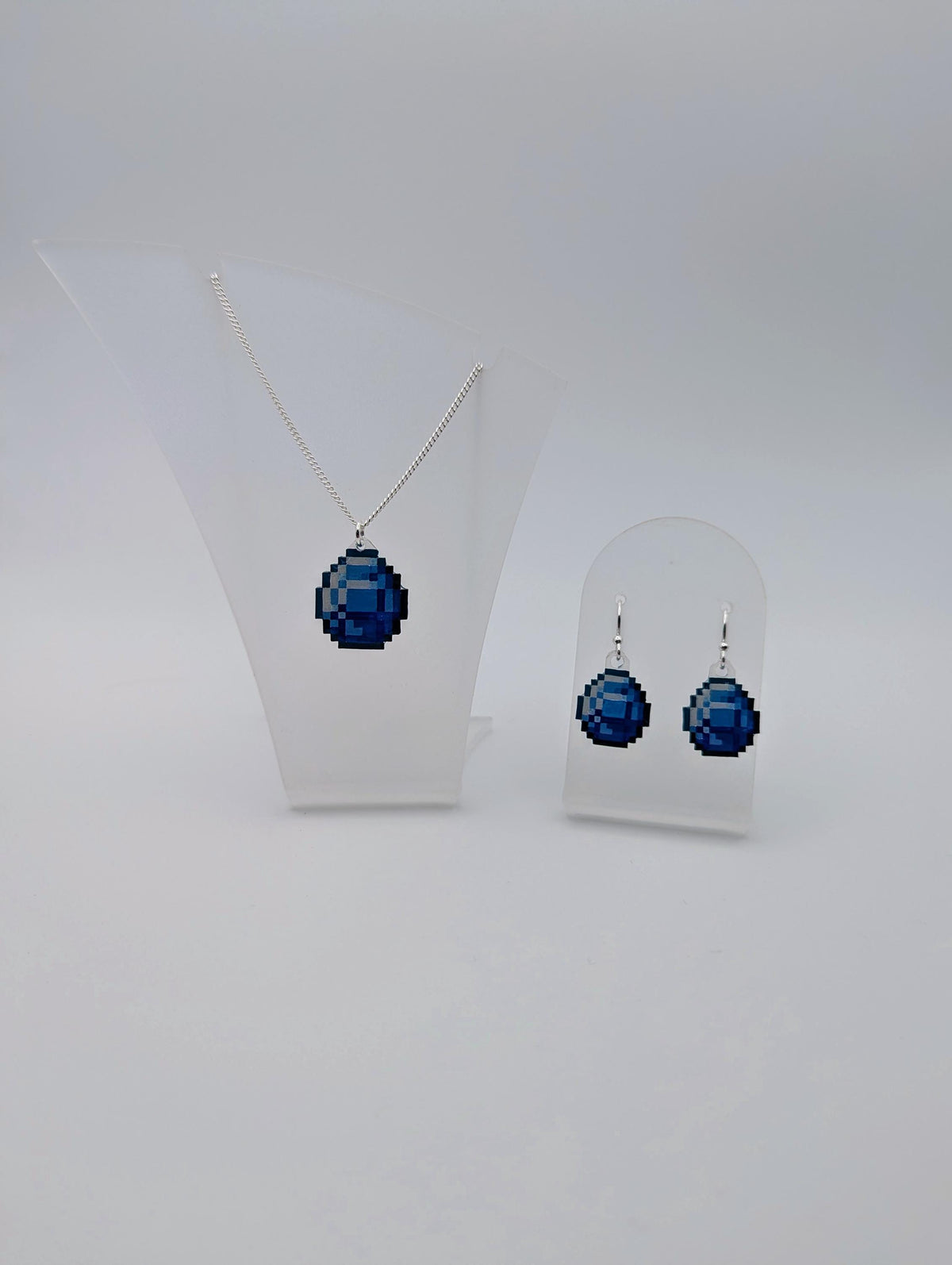 Diamond Pixel Drop Earrings ~ Sterling Silver ~ Handmade Gamer Gift for Her
