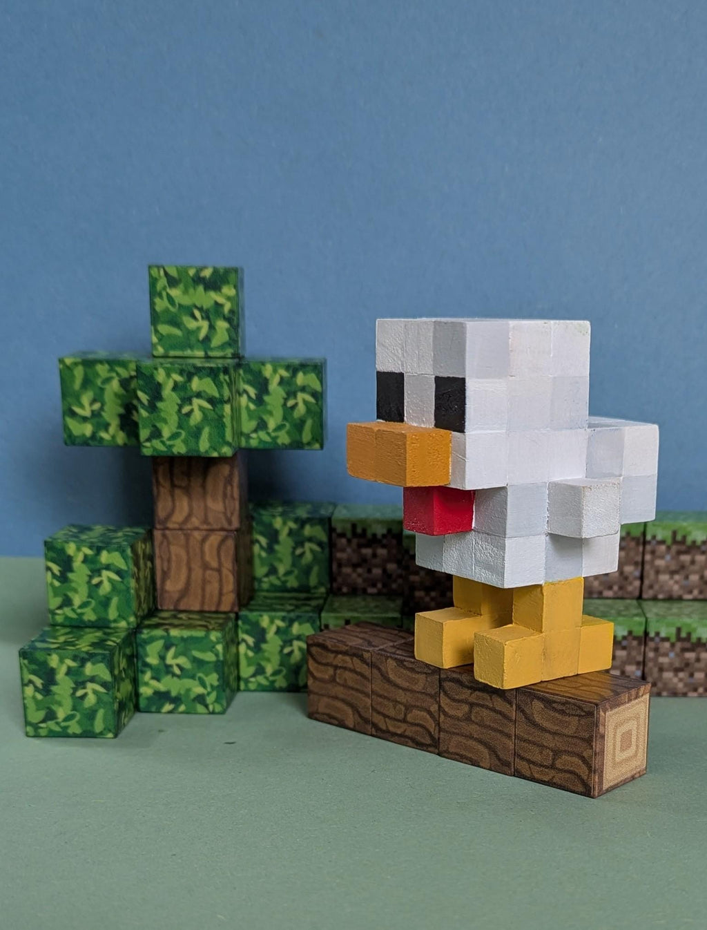 Chicken Jockey inspired by A Minecraft Movie. Wooden block hand painted baby zombie and chicken.