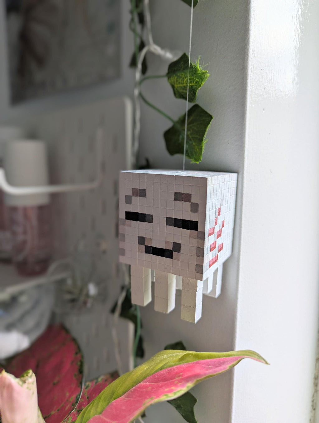 Wooden block Minecraft inspired hand painted Ghastling.