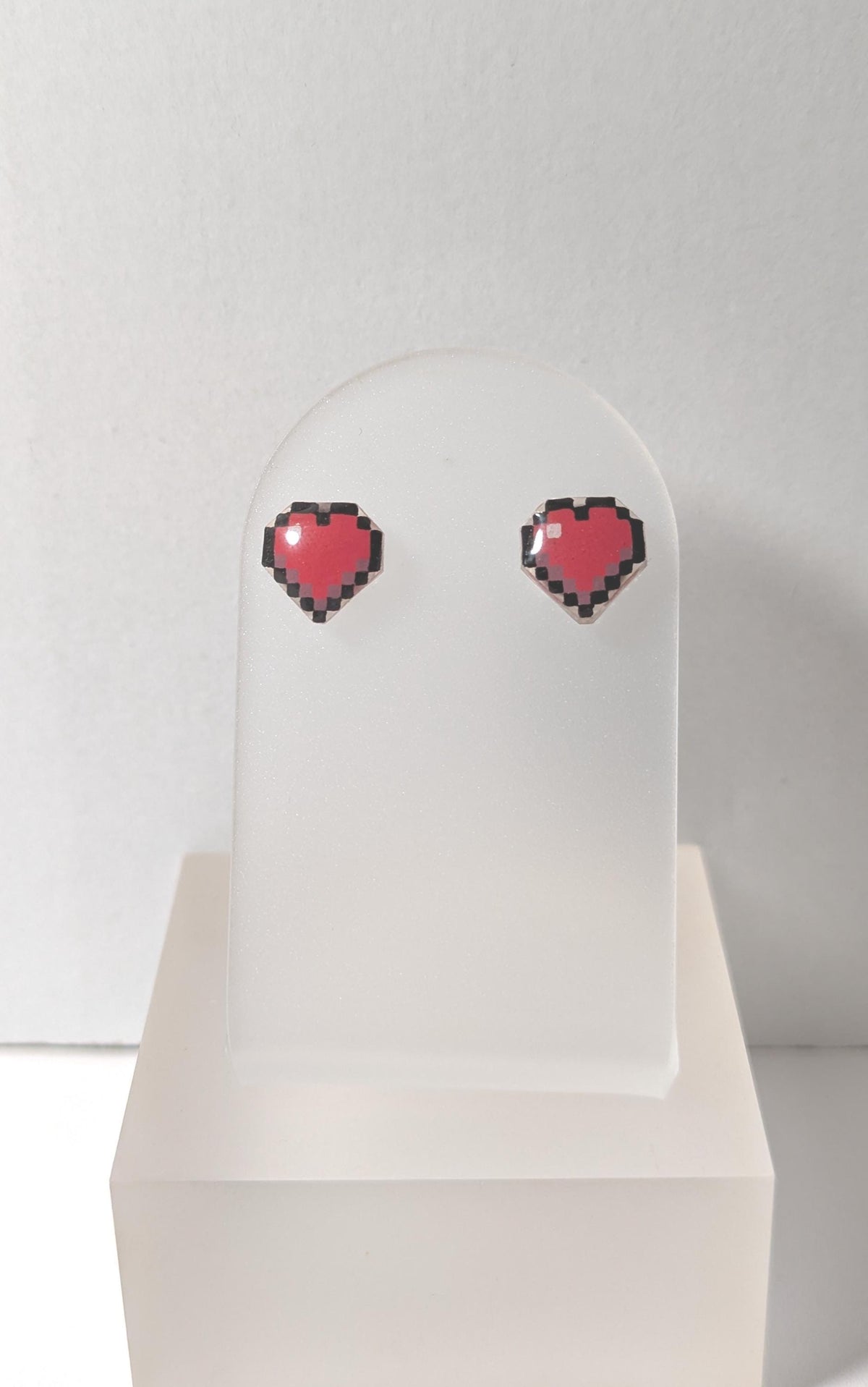 Pixel Heart Stud Earrings ~ Sterling Silver ~ Handmade Gamer Gift for Her on Valentines day