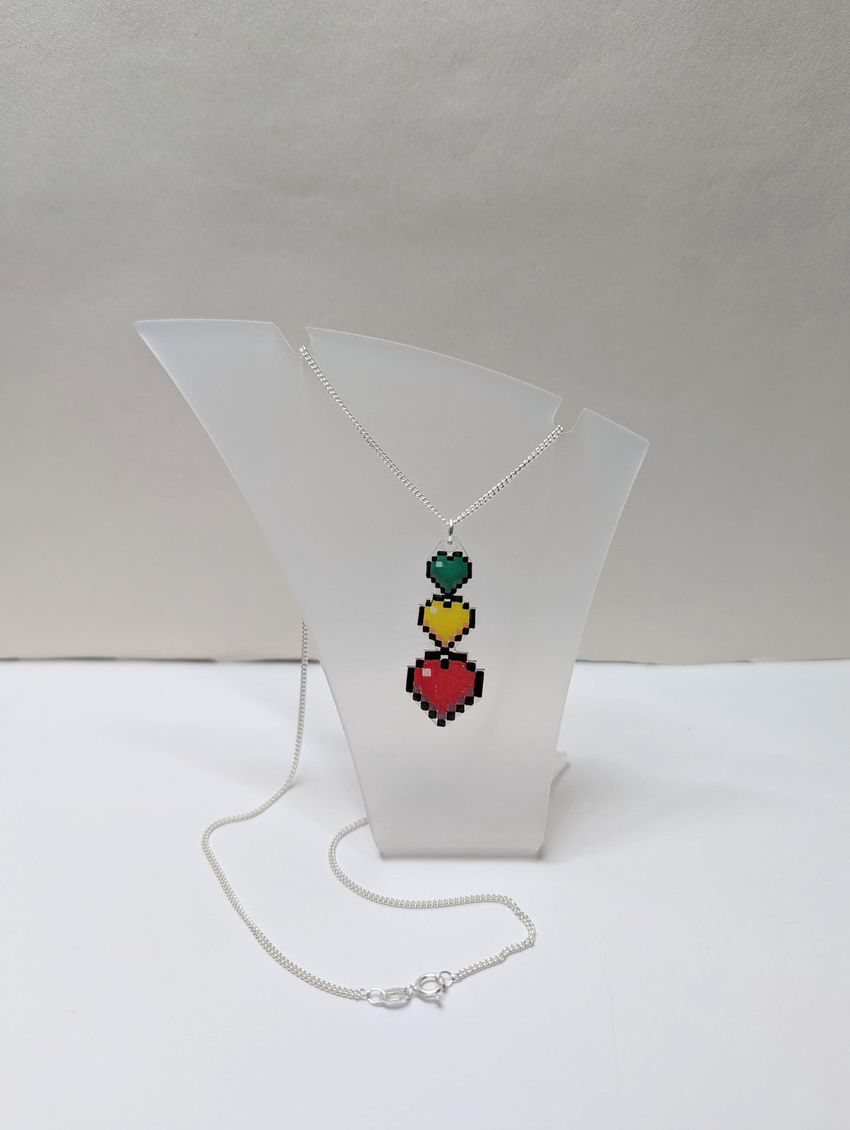 Pixel 3 Heart Life Series Pendant ~ Sterling Silver Chain ~ Handmade Gamer Gift for Her