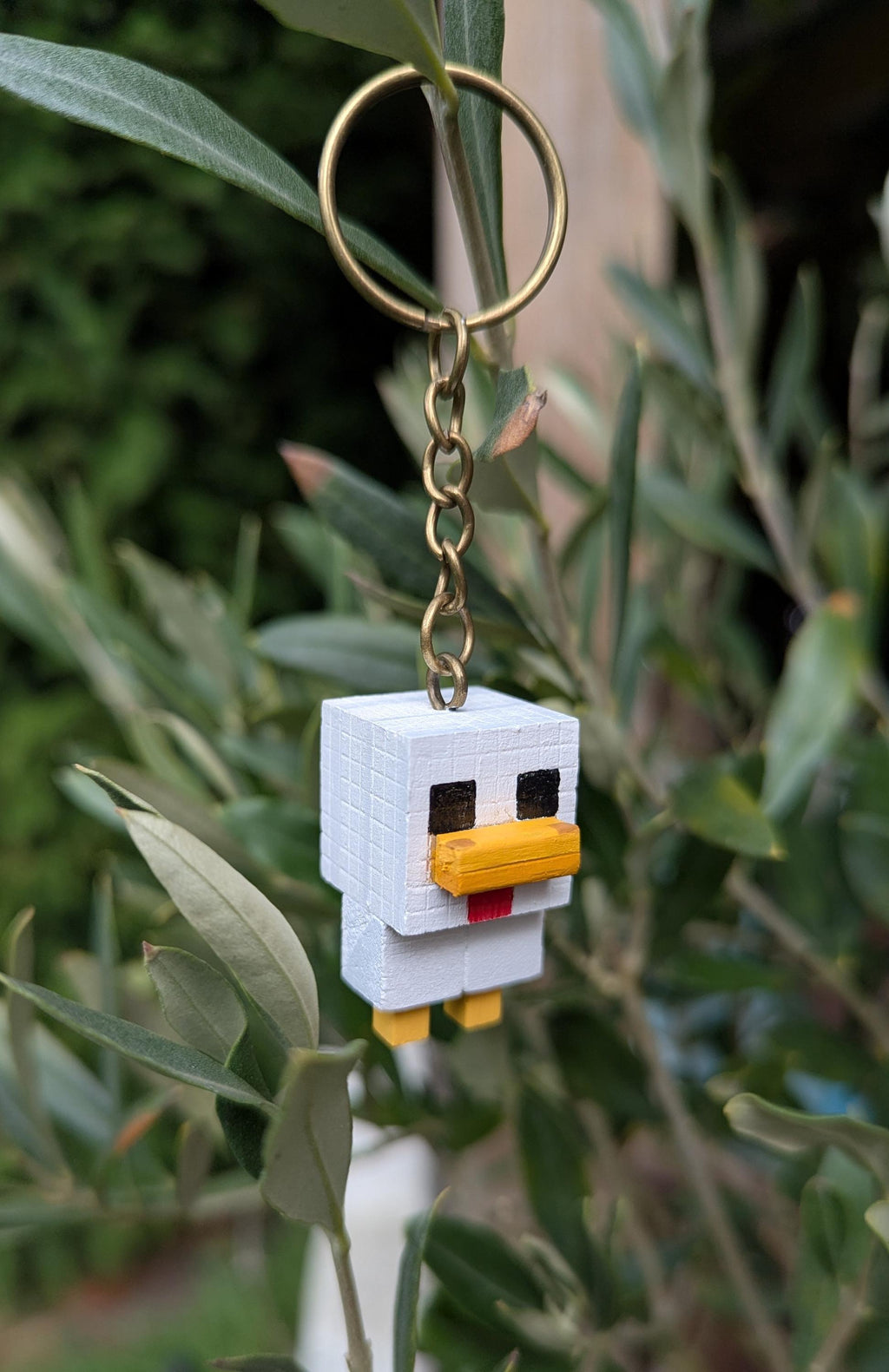 Minecraft Inspired Wooden Keyrings – Handmade & Hand-Painted, Creeper, Bee, Chicken, Sheep and Ghast