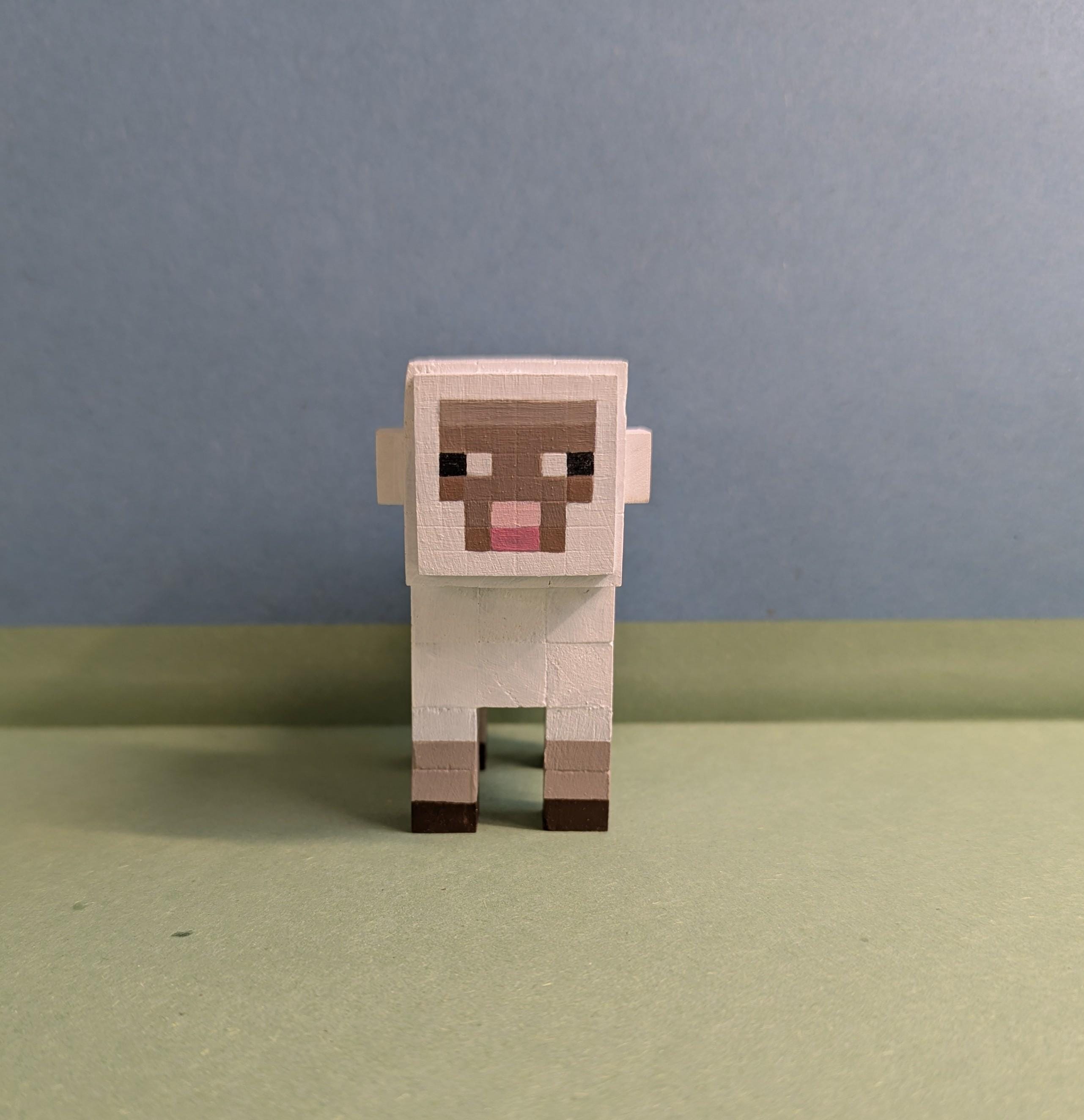 Wooden block Minecraft inspired hand painted Sheep.