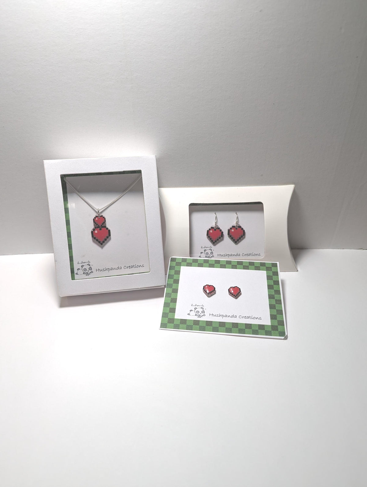 Pixel Heart Stud Earrings ~ Sterling Silver ~ Handmade Gamer Gift for Her on Valentines day