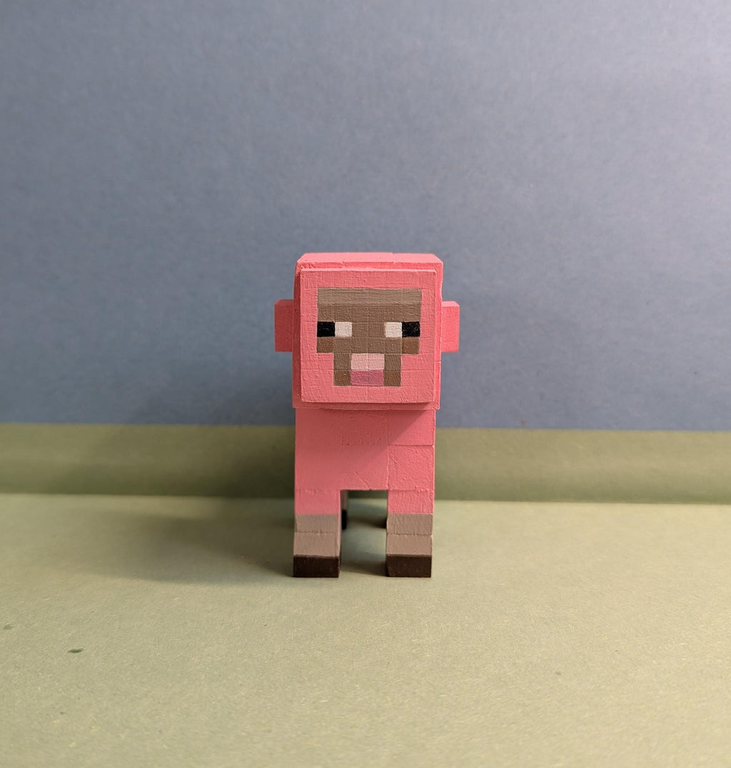Wooden block Minecraft inspired hand painted Sheep.