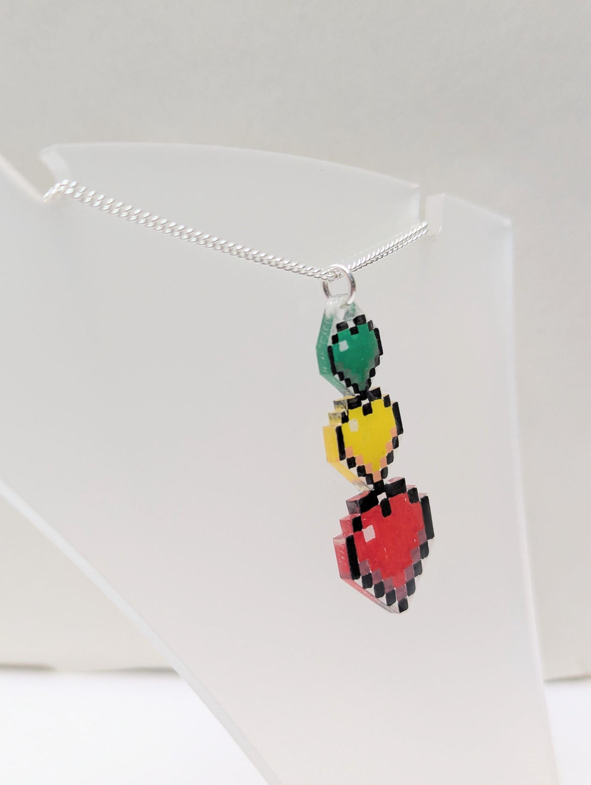 Pixel 3 Heart Life Series Pendant ~ Sterling Silver Chain ~ Handmade Gamer Gift for Her