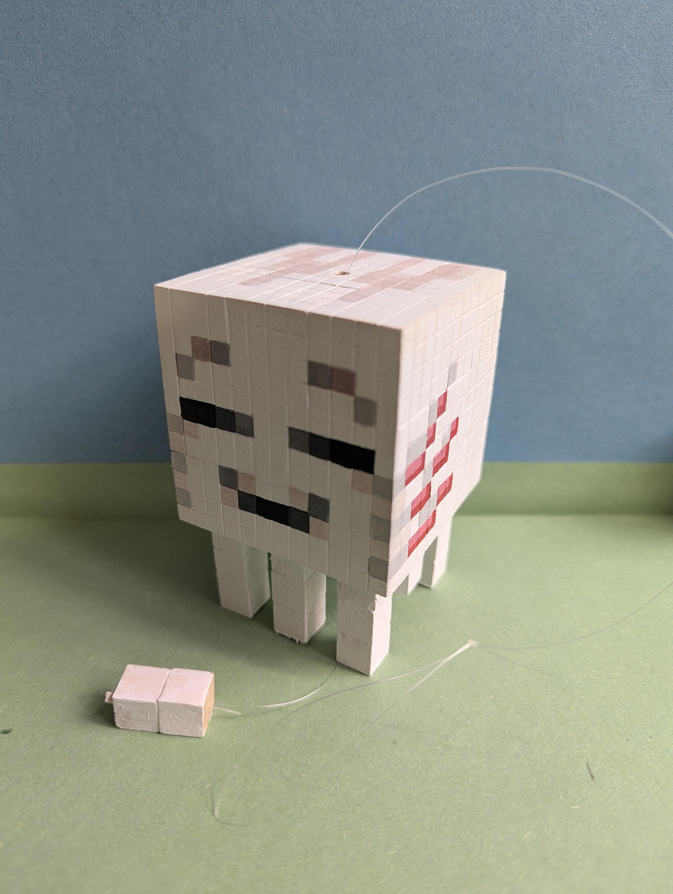 Wooden block Minecraft inspired hand painted Ghastling.