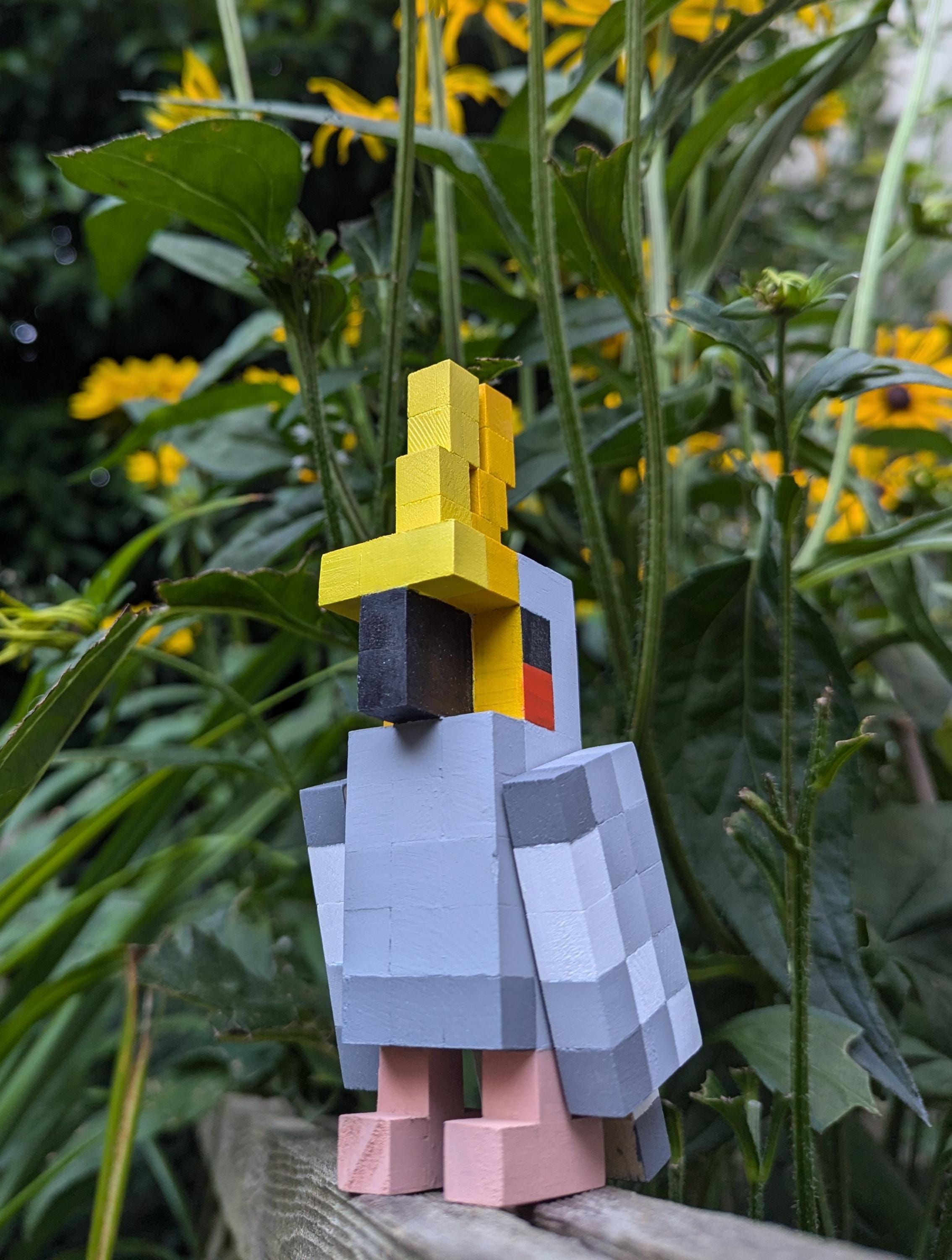 Wooden block Minecraft inspired hand painted Cockatiel, parrot/bird.