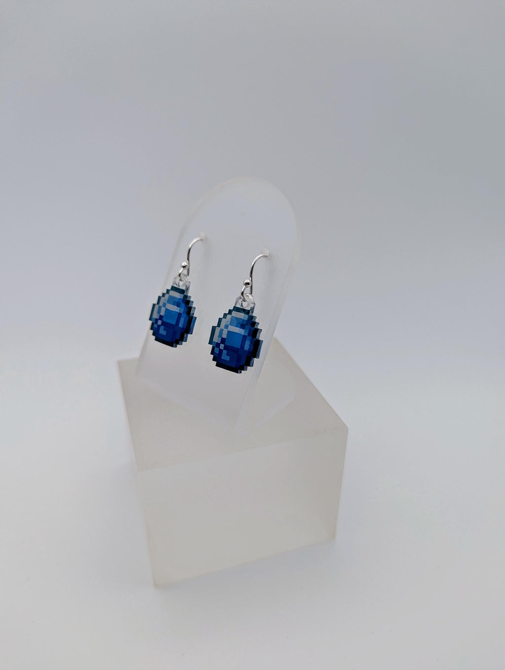 Diamond Pixel Drop Earrings ~ Sterling Silver ~ Handmade Gamer Gift for Her