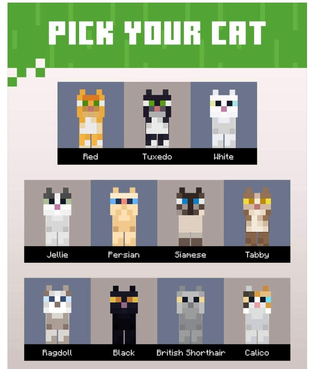 Cat faces. Choose your favourite Minecraft cats and give them a cozy home.