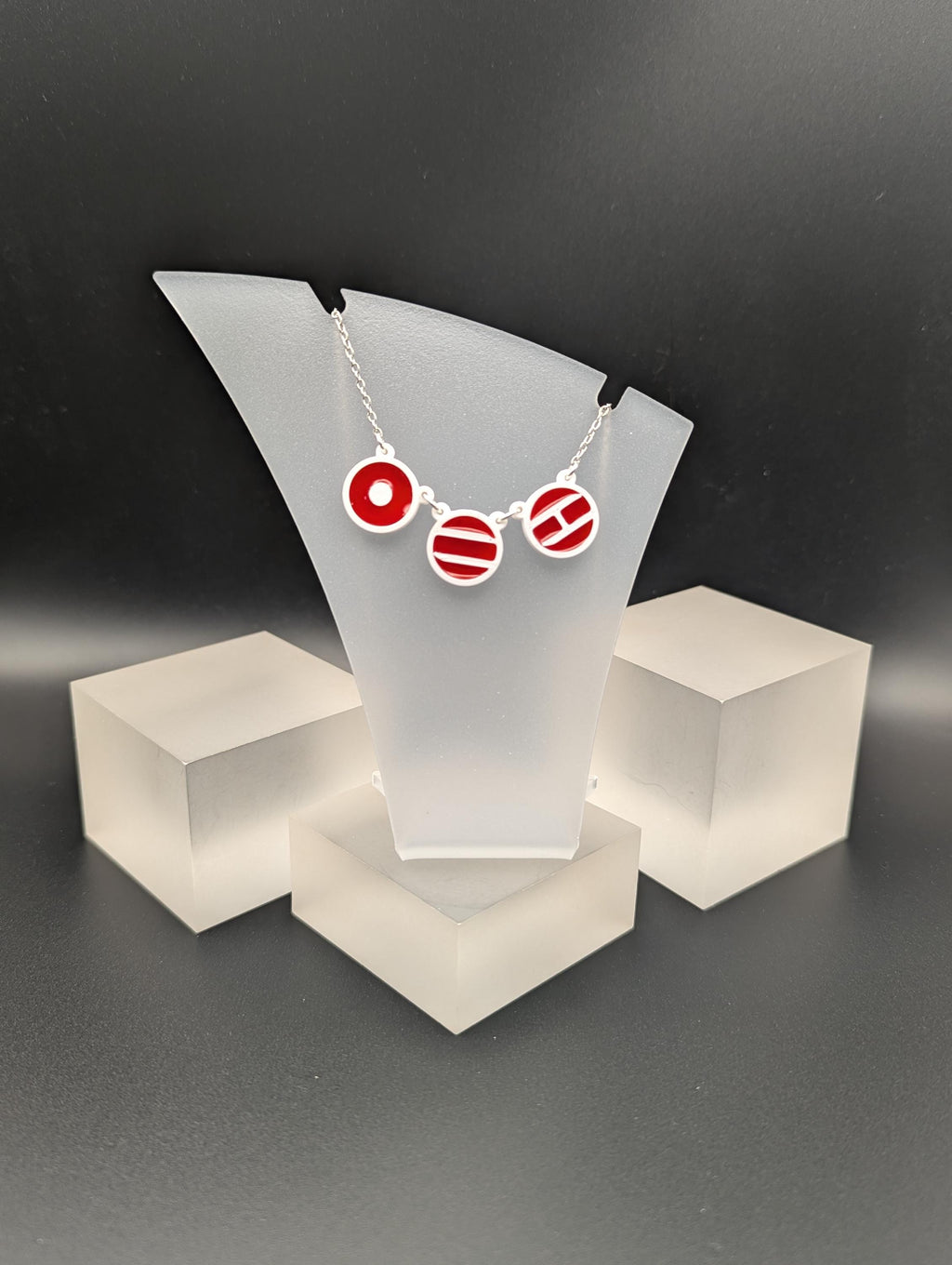 Arirang inspired Necklace ~ Three 3D printed symbols inlaid with resin on an 18 inch Stainless steel chain.
