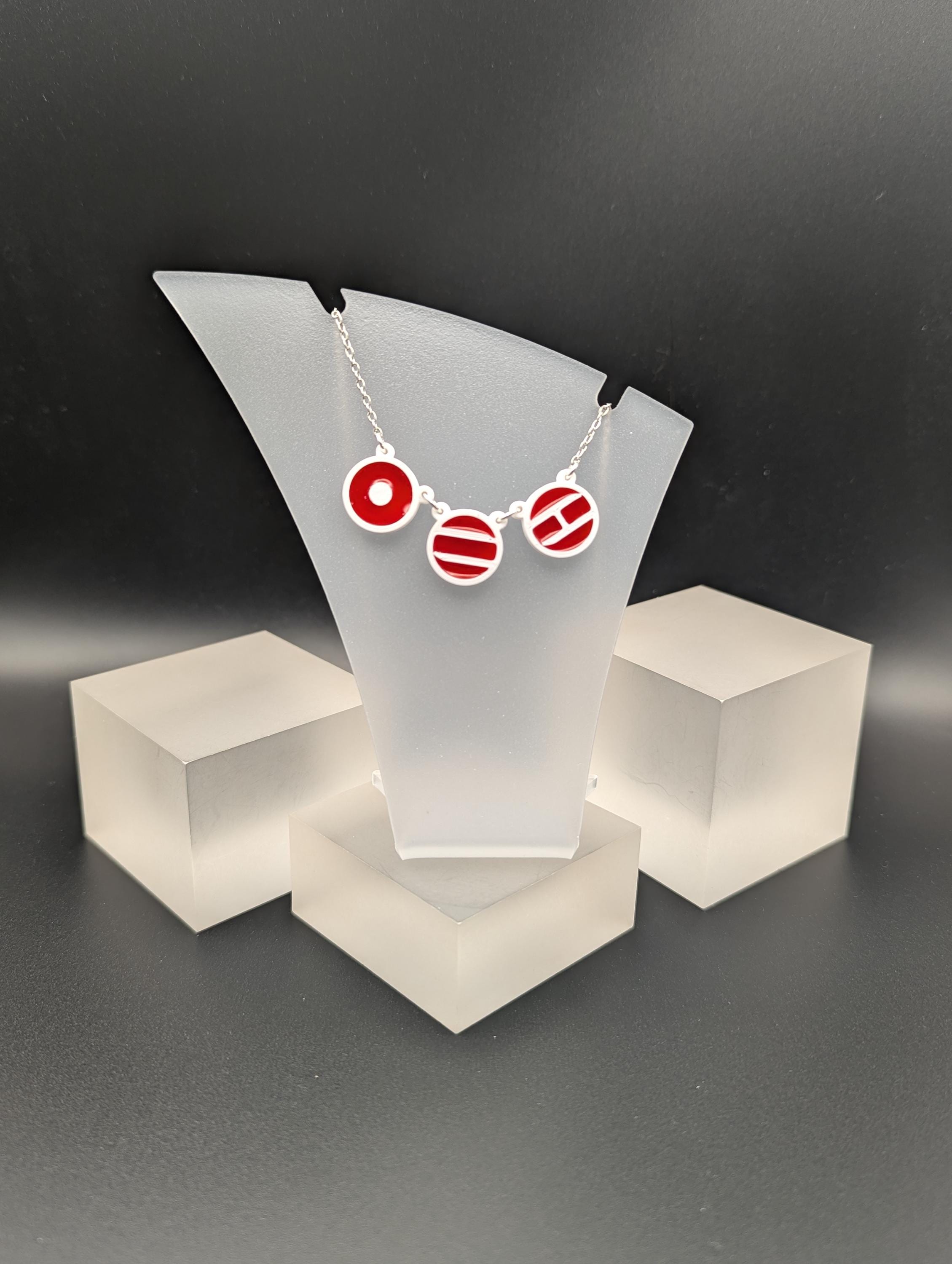 Arirang inspired Necklace ~ Three 3D printed symbols inlaid with resin on an 18 inch Stainless steel chain.